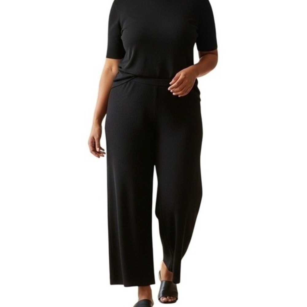 Vintage St John Caviar‎ Black Santana Knit Pull On Wide Leg Pants Size 14 Y2K